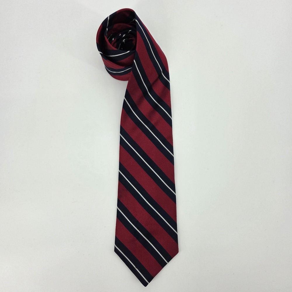 Vintage BERT PULITZER Silk Tie‎ Red Navy Blue White Repp Stripe Made in USA Long